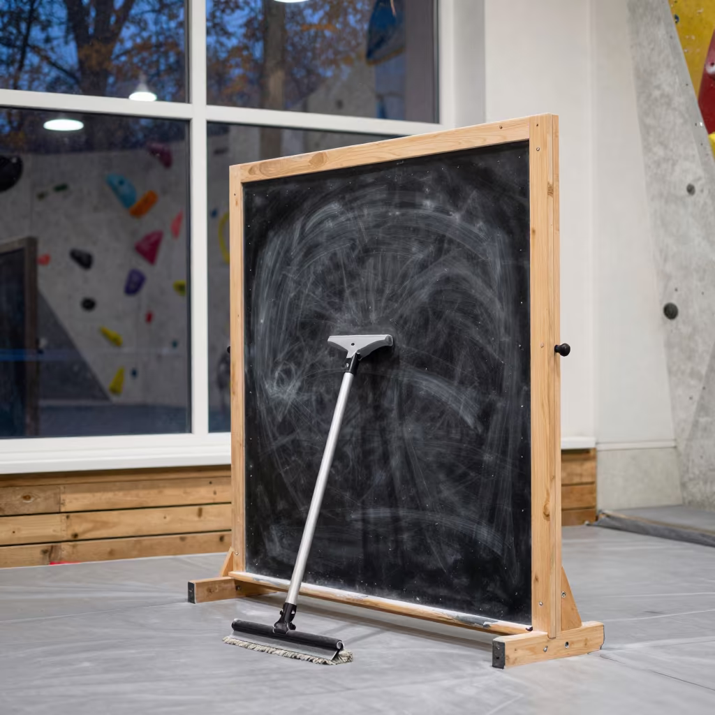 Climbing Gym Squeegee Chalk Dust Novosibirsk in inside a climbing gym warmup zone in Novosibirsk