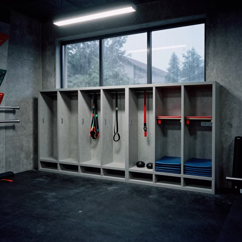 Climbing Gym Towel Cabinet in Bolu Late Afternoon in inside a climbing gym warmup zone in Bolu