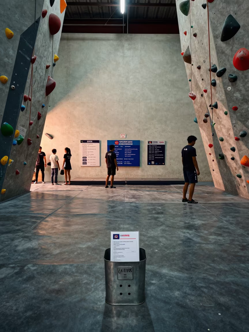 Climbing Gym Waiver Bin Morning Warmup Zone in inside a climbing gym warmup zone in Mangalore