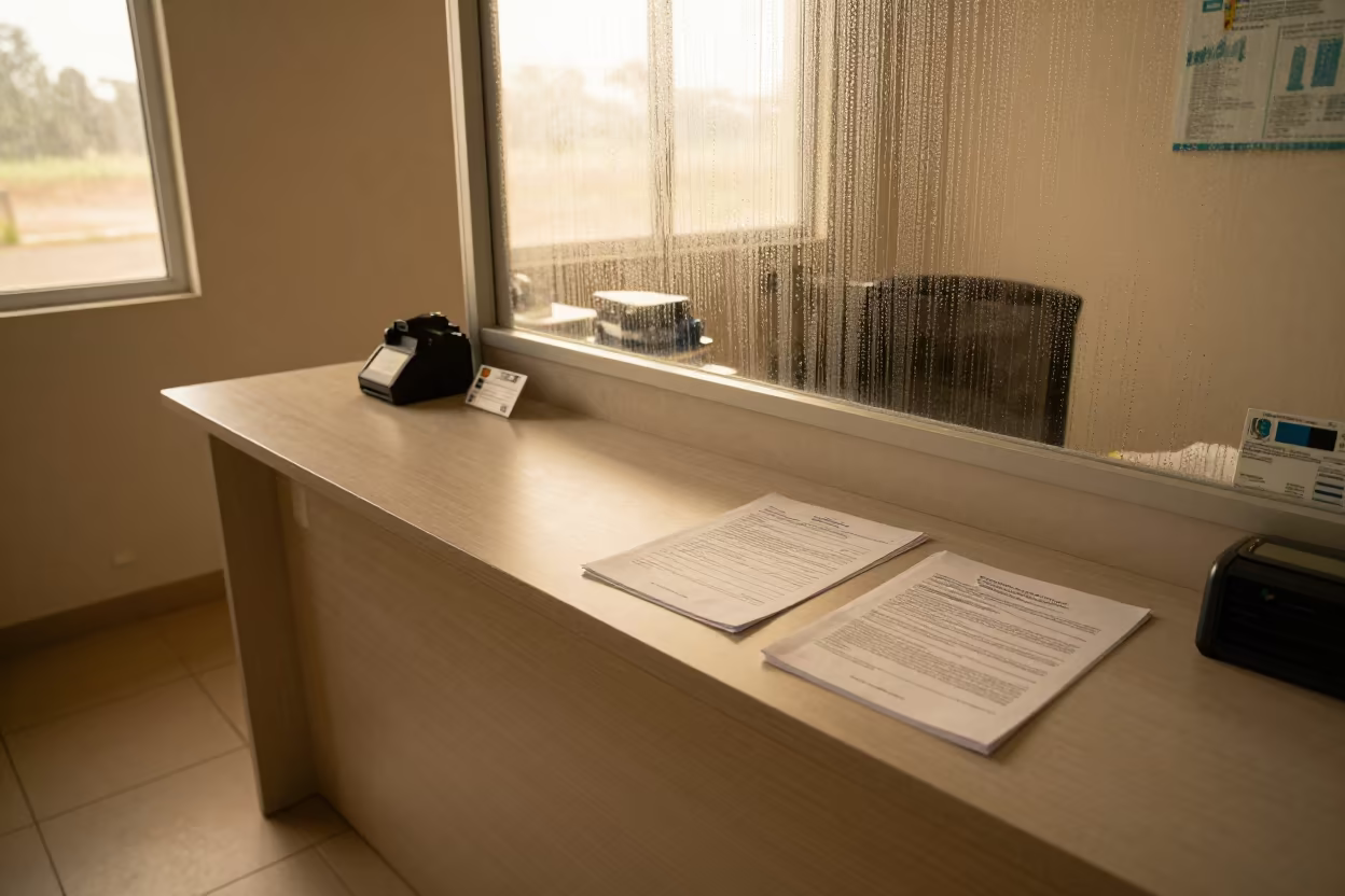 Clinic Intake Desk Before Opening in Ondjiva in inside an imaging suite in Ondjiva