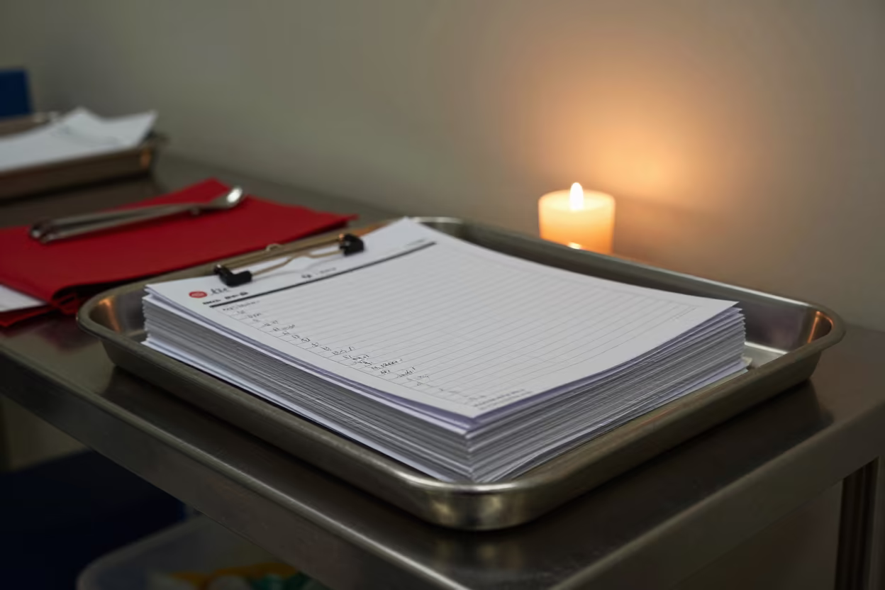 Clinic Sharps Audit Binder Surgical Prep in in a surgical prep area in Istanbul