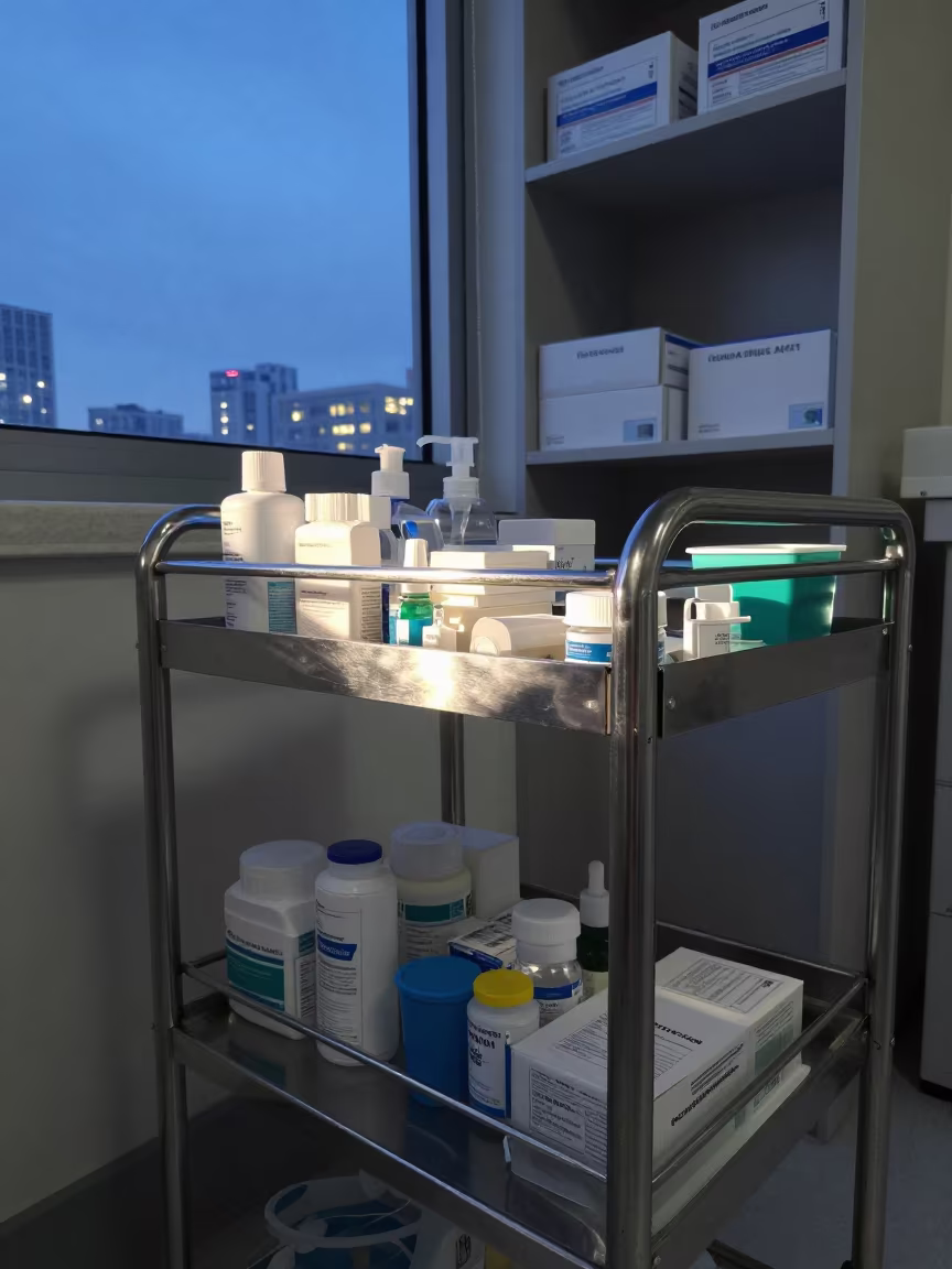 Clinical Cart in Gold Coast Supply Alcove in inside a medical supply alcove near Gold Coast