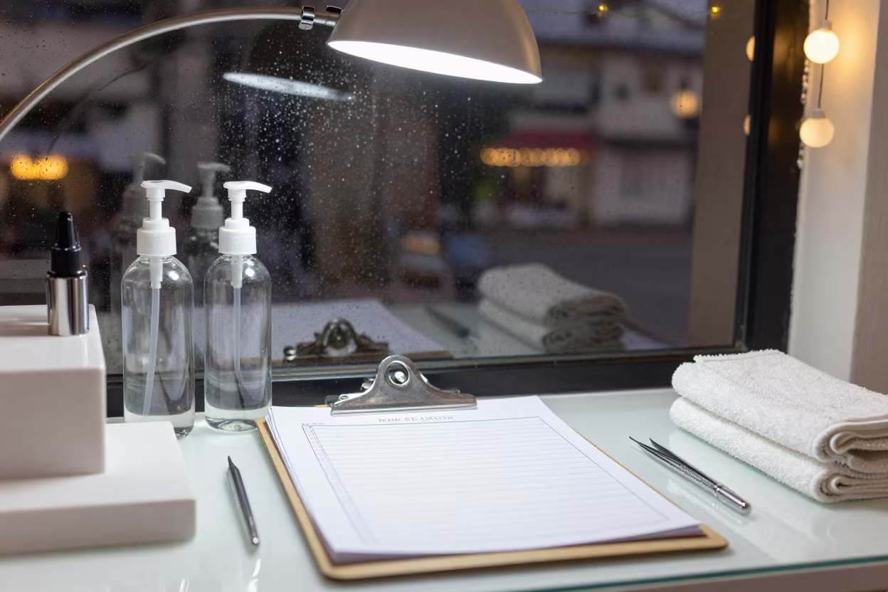 Clipboard and Beauty Tools in Kandy Nail Studio in inside a nail studio in Kandy