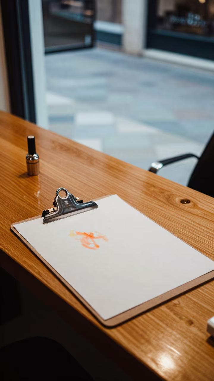 Clipboard Checksum on Beauty Shelf in inside a nail studio in Dali