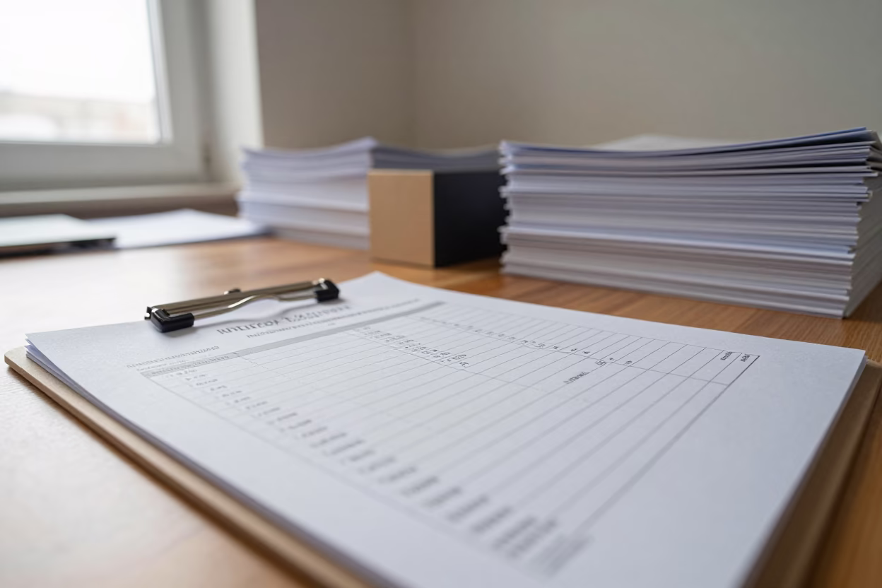 Clipboard Counting Supplies in Winter Office in inside a quiet office training suite in İnegöl