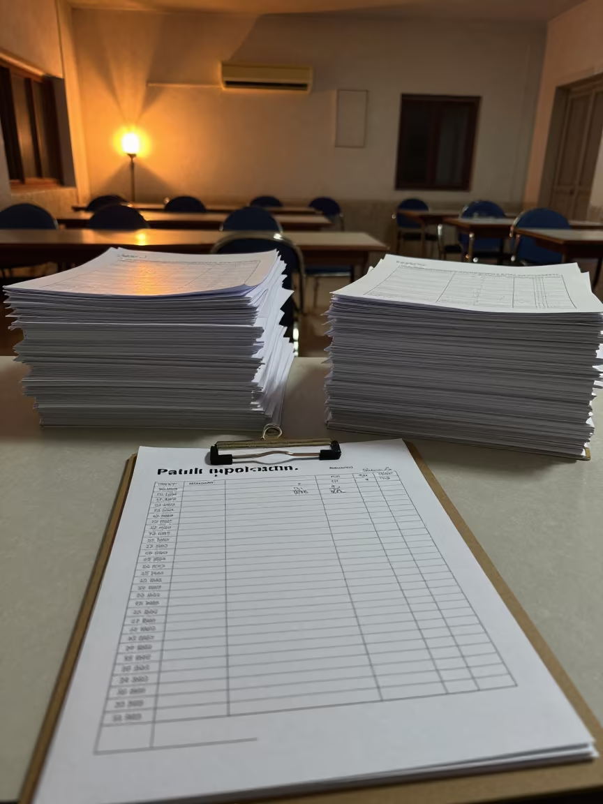 Clipboard on Desk in Night Training Room Patiala in inside a training room prepared for interviews in Patiala