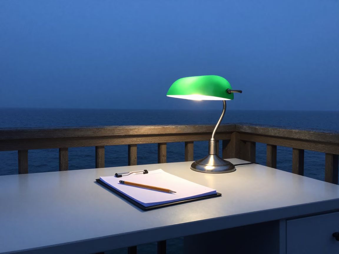 Clipboard Under Green Lamp on Pier Railing in on a pier railing near Palma