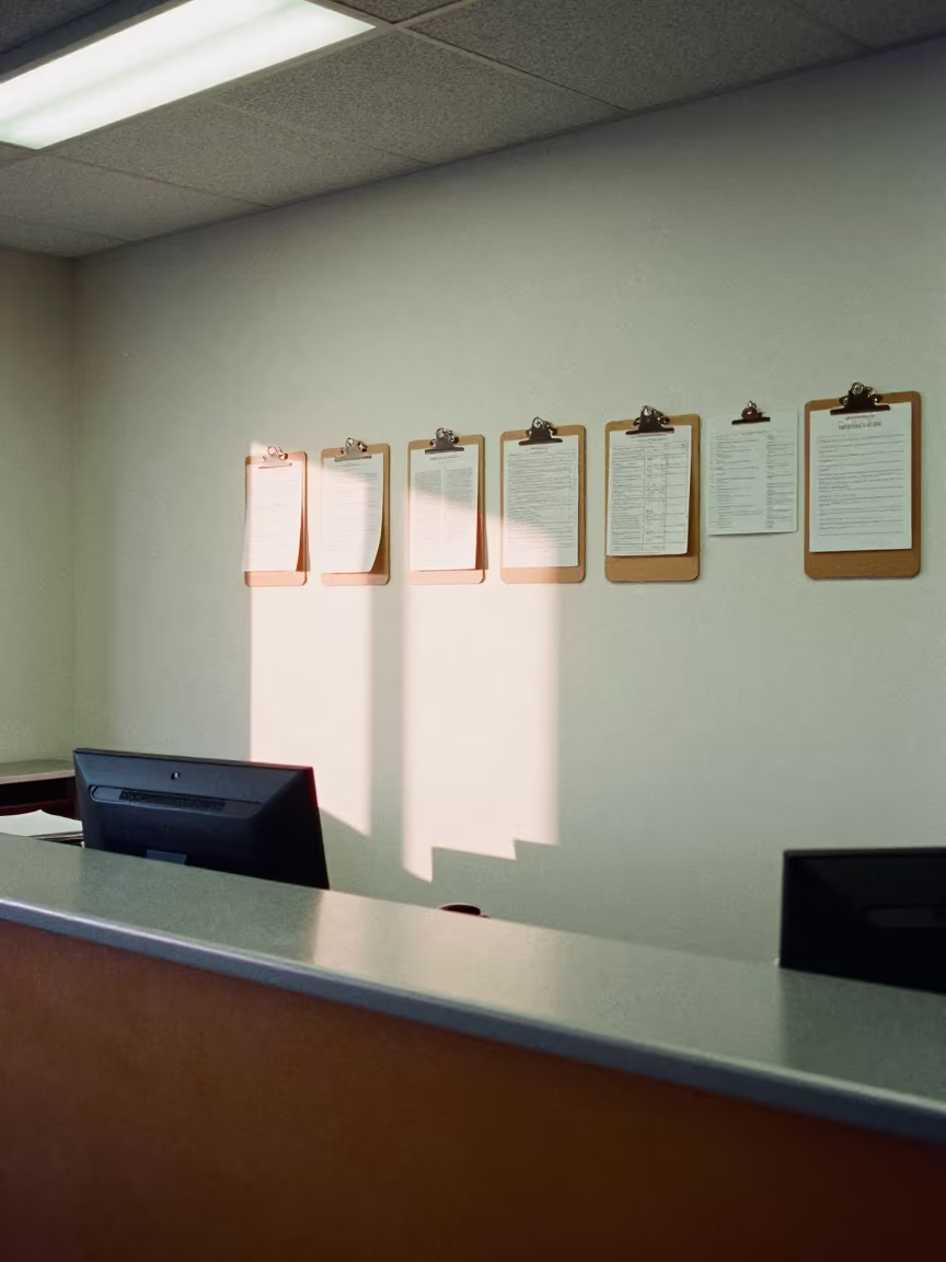 Clipboard Inventory Wall Utrecht Office Morning Light in at an office reception desk in Utrecht