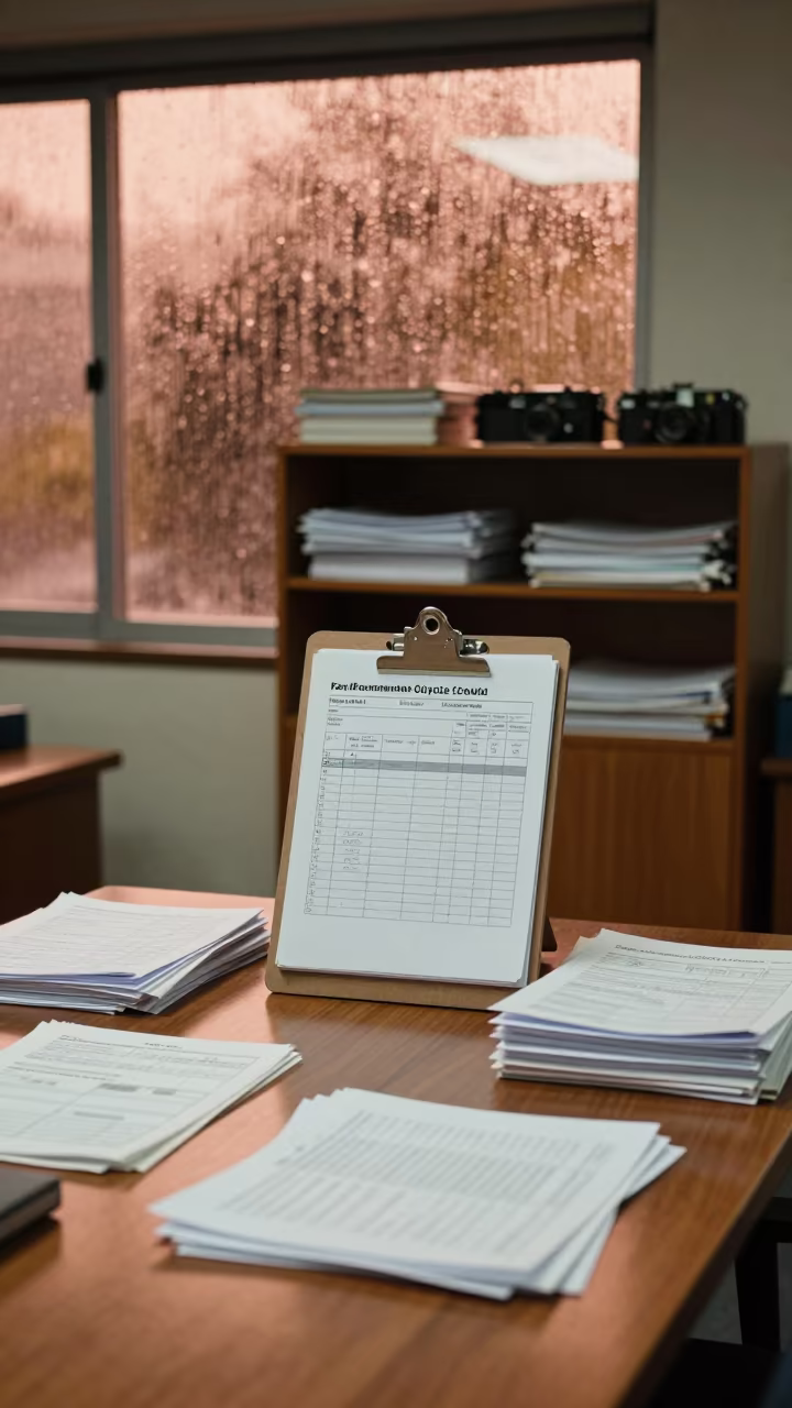 Clipboard in Meeting Room Before Dusk in Mumbai in inside a meeting room set for a hiring round near Navi Mumbai