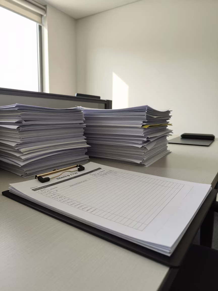 Clipboard in Meeting Room Noida Midmorning in inside a meeting room set for a hiring round in Noida