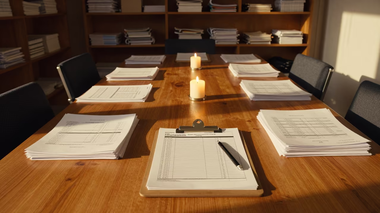 Clipboard On Table In Santiago Meeting Room in inside a meeting room set for a hiring round in Providencia, Santiago
