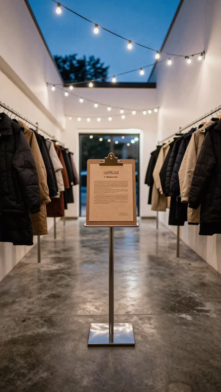 Clipboard Proof in Blue Hour Retail Corridor in inside a fitting room corridor near Petropavl