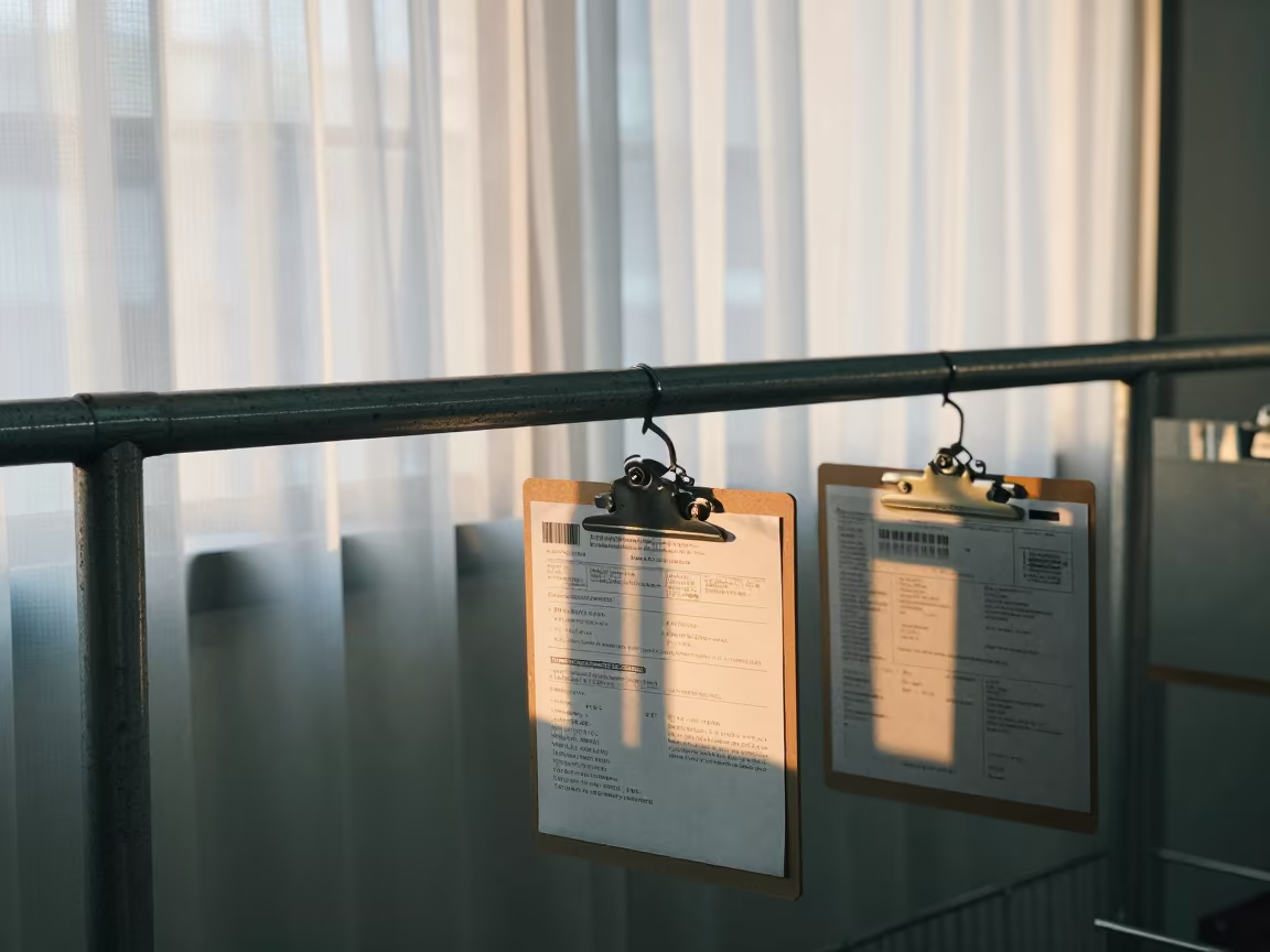 Clipboard Rail Under Dawn Light in Osaka Bay in inside a chilled distribution bay in Shinsaibashi, Osaka