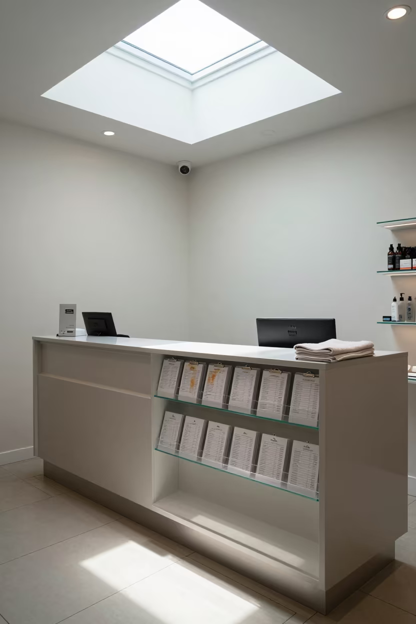Clipboard on Salon Counter Midday Light in at a salon reception counter near Preston
