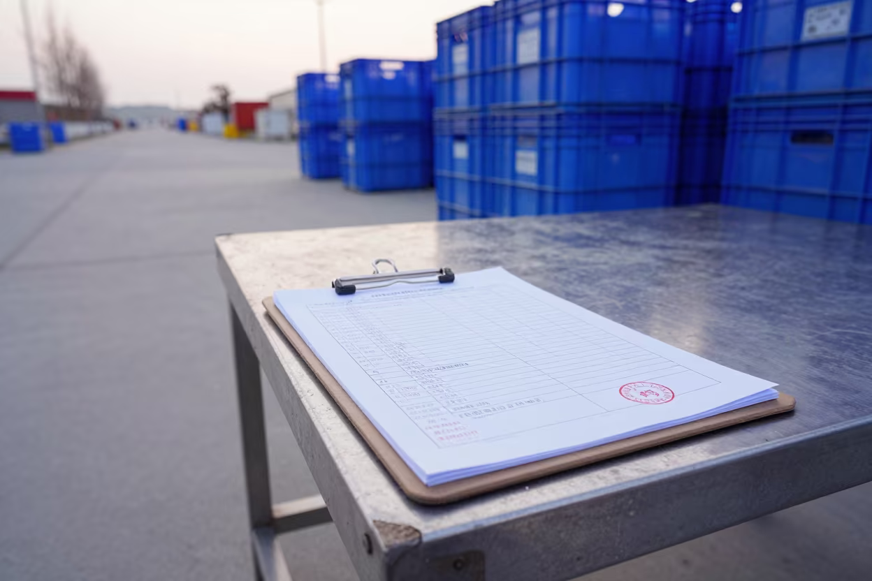 Clipboard Settlement Form in Tianjin Cross-Dock Dawn in inside a cross-dock lane near Tianjin