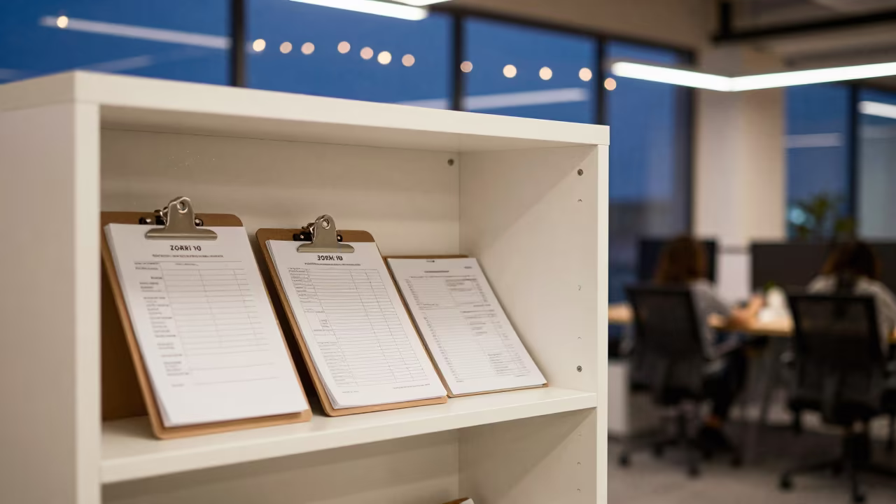 Clipboard Shelf Under String Lights in Islamabad Office in inside a coworking floor in Islamabad