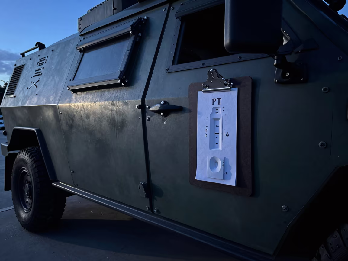 Clipboard Silhouette in Xiguan Barracks Bay in in an armored vehicle bay near Xiguan, Guangzhou