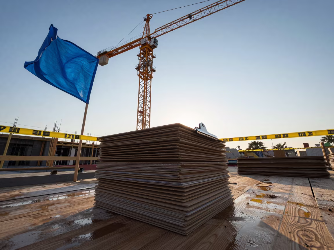 Clipboard Stack Under Crane Before Sunrise in beneath a tower crane on open ground in Valencia