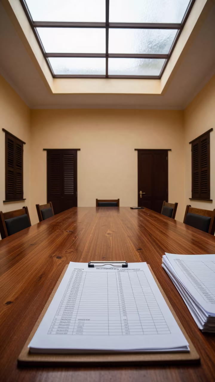 Clipboard and Stacks in Hoi An Meeting Room in inside a meeting room set for a hiring round in Hoi An