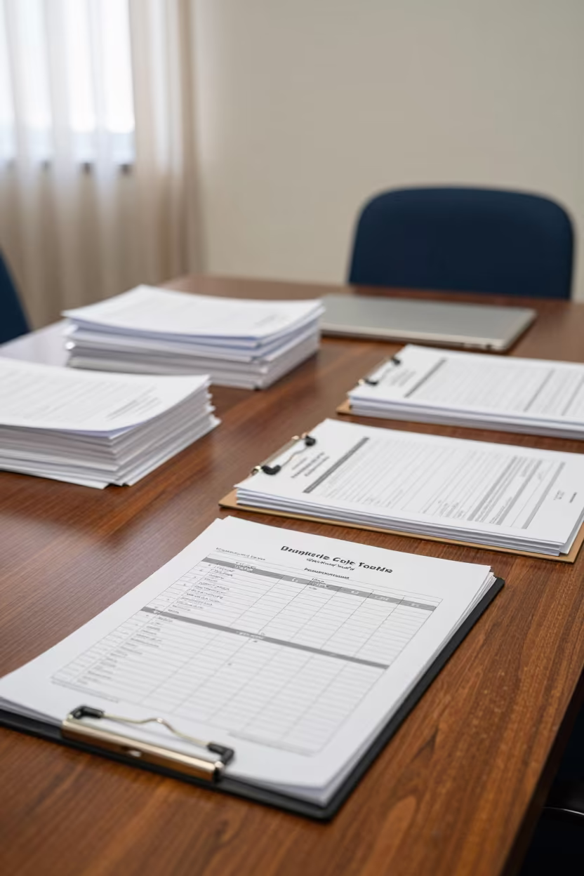 Clipboard in Suva Hiring Room Midday Light in inside a meeting room set for a hiring round in Suva