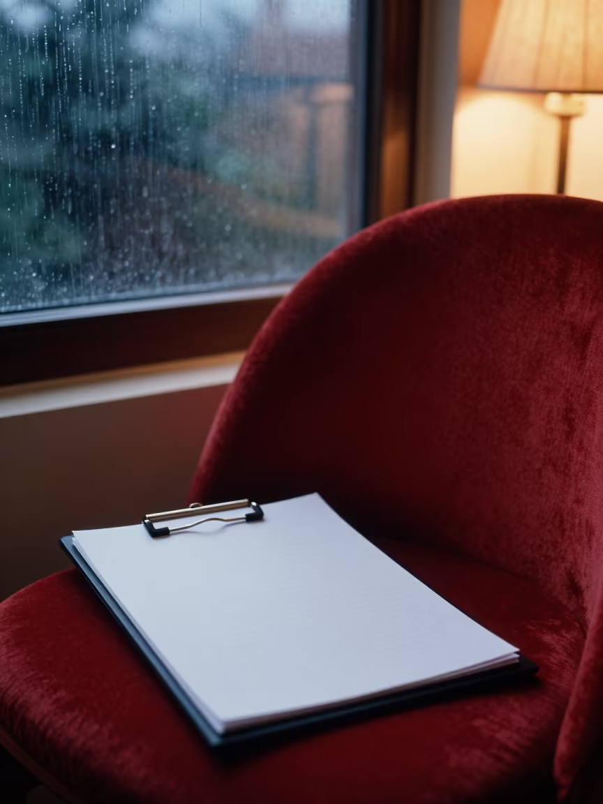 Clipboard on Velvet Chair Twilight Office Bhopal in on a velvet chair near Bhopal