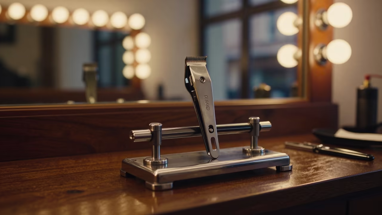 Clipper Gauge at Lyon Barber Station in at a barber station beneath mirror bulbs in Lyon
