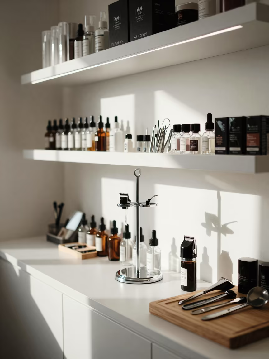 Clipper Oil Dropper Stand in Diyarbakir Beauty Shop in in a beauty supply area under white LEDs near Diyarbakir