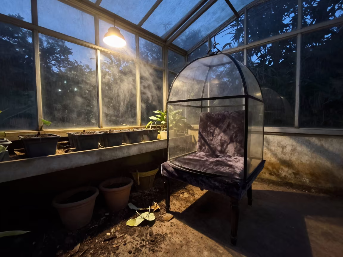 Cloche on Velvet Chair in Brahmanbaria Garden in on a velvet chair near Brahmanbaria