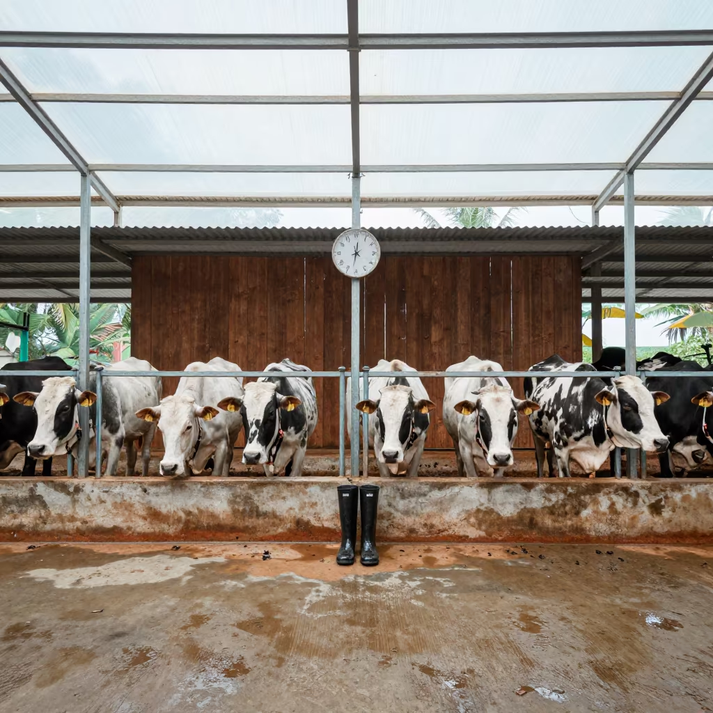 Clock and Wet Boots in Goa Greenhouse in under translucent greenhouse roofing in Goa