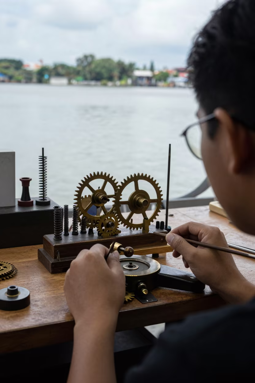 Clockmaker Bench Gears Springs Canal Johor Bahru in beside a canal in Johor Bahru