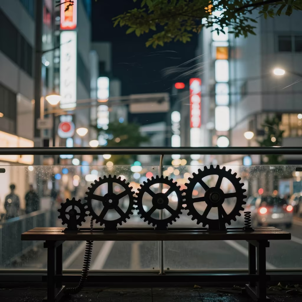 Clockmaker Bench Silhouette in Osaka Night in in Amerikamura, Osaka