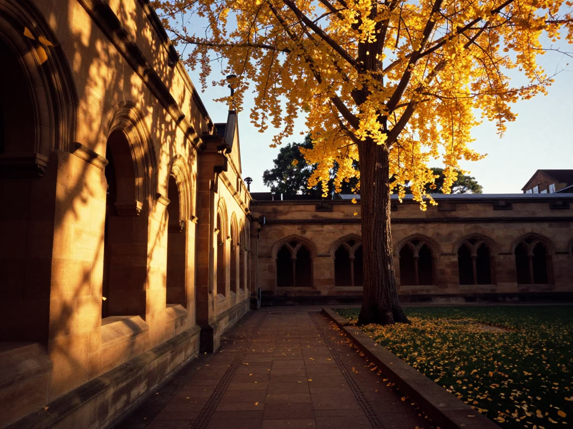 Cloister Walkway in Adelaide at Sunset Light in in Adelaide, South Australia, Australia