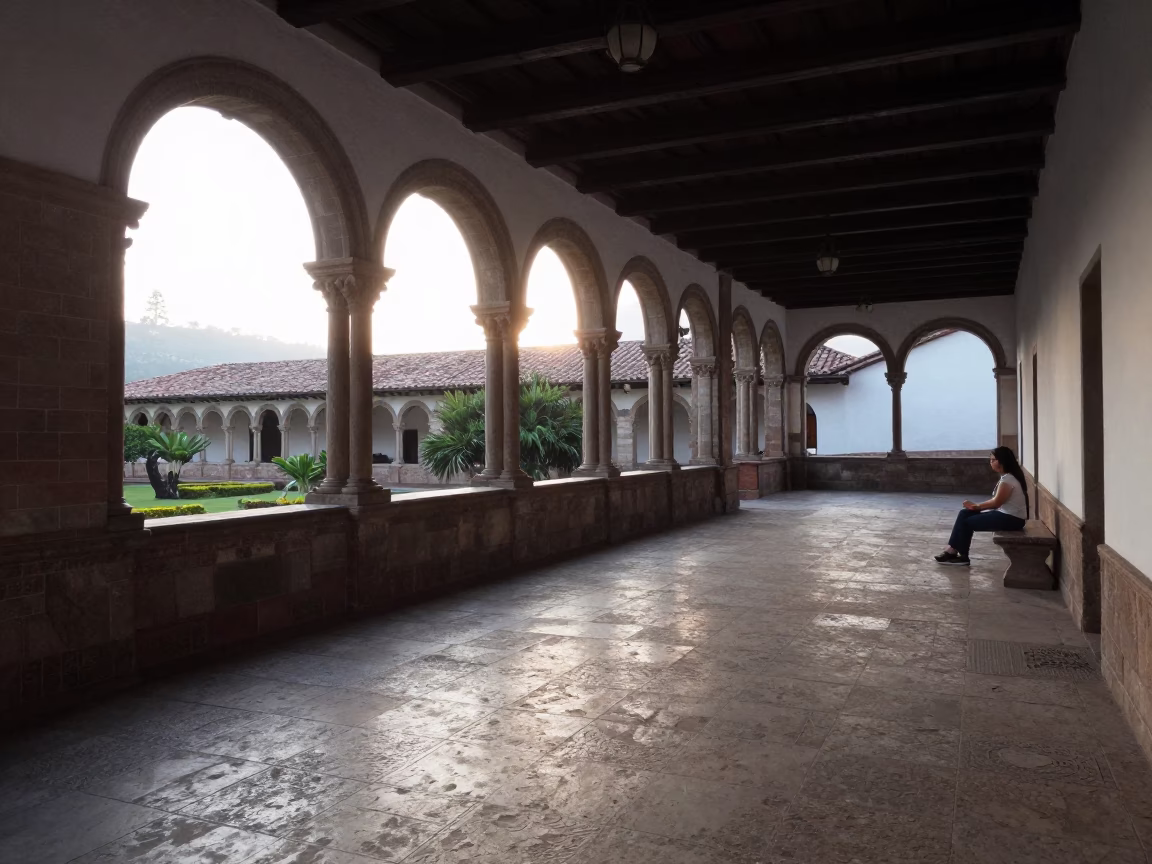 Cloister Walkway in Medellin at First Light Of Dawn in in Medellin, Colombia