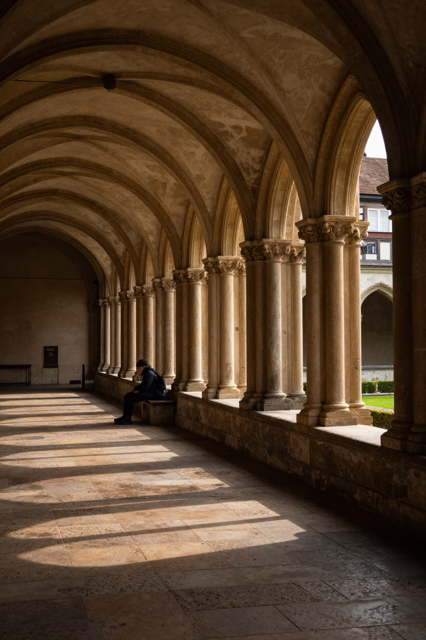 Cloister Walkway in Vienna at The Late Afternoon Light in in Vienna, Austria