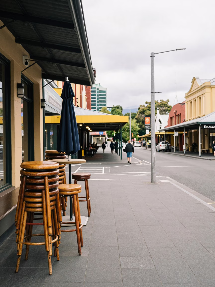 Closed Umbrellas in Hobart in in Hobart, Tasmania, Australia