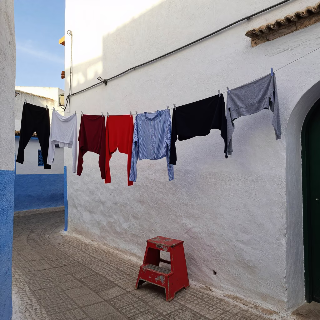 Clothesline in Casablanca at Late Morning Light in in Casablanca, Morocco