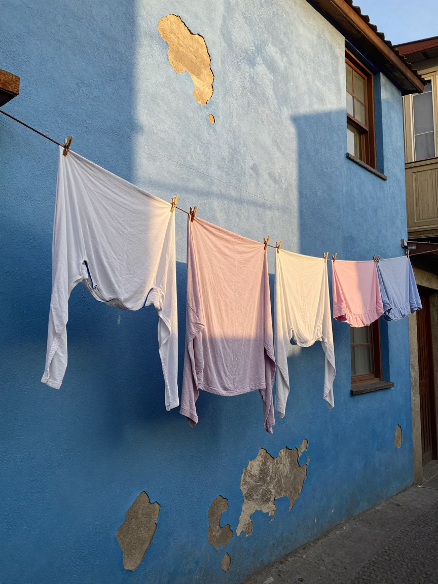 Clothesline in Valparaiso at Evening Light in in Valparaiso, Chile