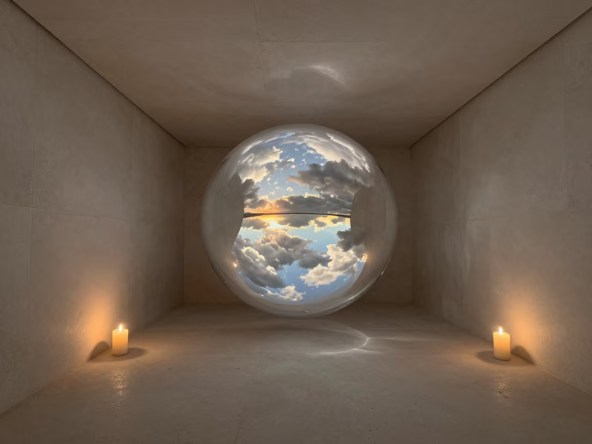 Cloud Reflection in Chrome Sphere Skylight in inside a skylit passageway near Gütersloh