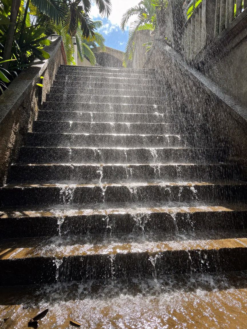 Cloudburst Cascades Down Stone Steps in Campinas in near Campinas