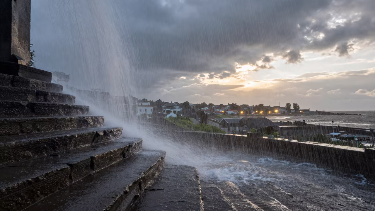 Cloudburst Cascading Down Stone Steps at Dusk in near Van