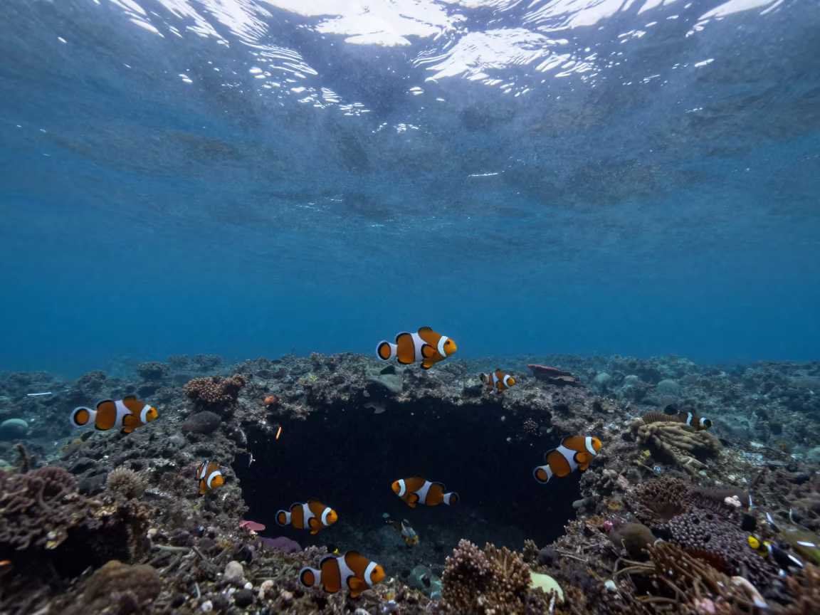 Clownfish in Blue Hole Under Stone Town Reef in beside a volcanic reef overhang near Stone Town