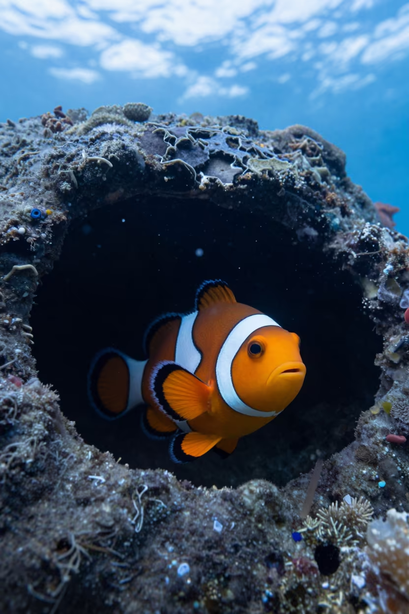 Clownfish Blue Hole Volcanic Reef Zanzibar in beside a volcanic reef overhang near Zanzibar