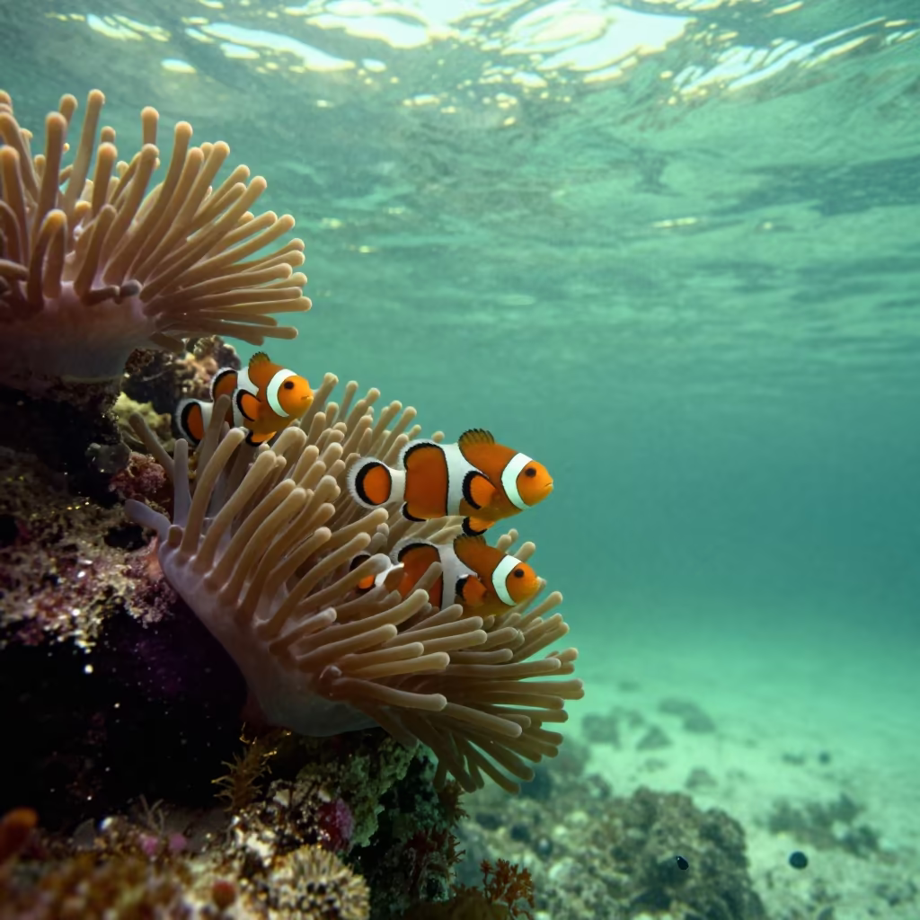 Clownfish Among Volcanic Anemones Zanzibar in beside a volcanic reef overhang near Zanzibar