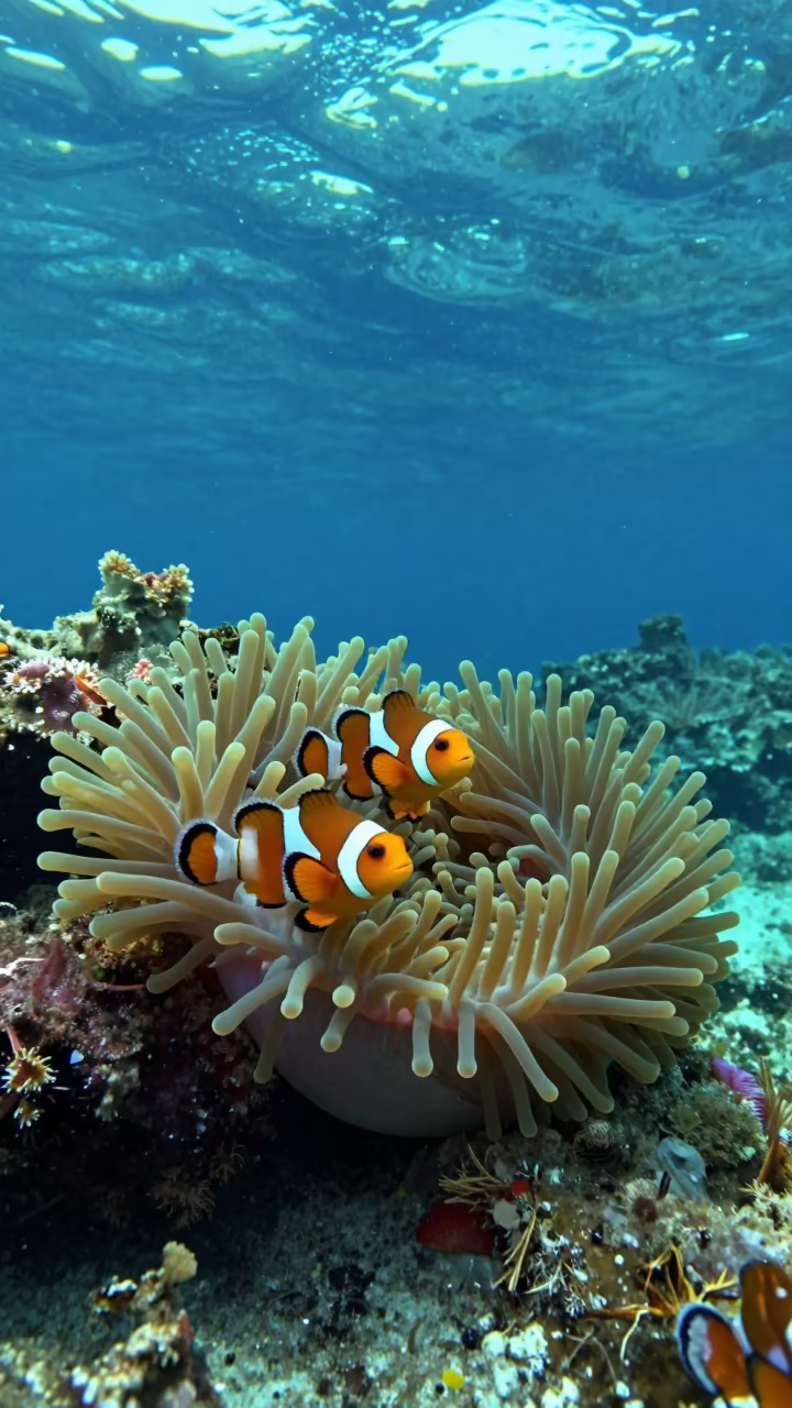 Clownfish in Volcanic Reef Anemone Cebu in beside a volcanic reef overhang near Cebu