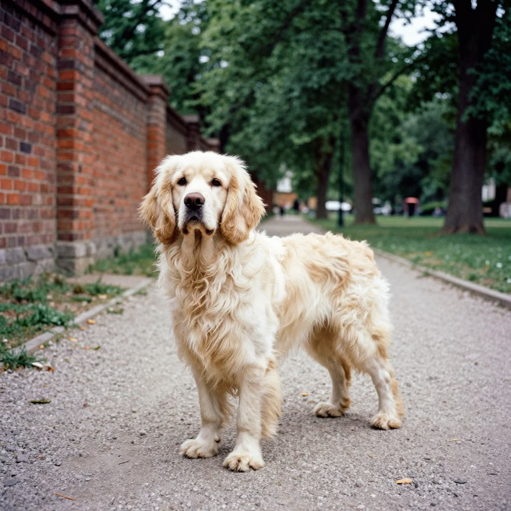 Clumber Spaniel on Quiet Chișinău Park Path in along a quiet park path with soft open shade and a clean background in Chișinău