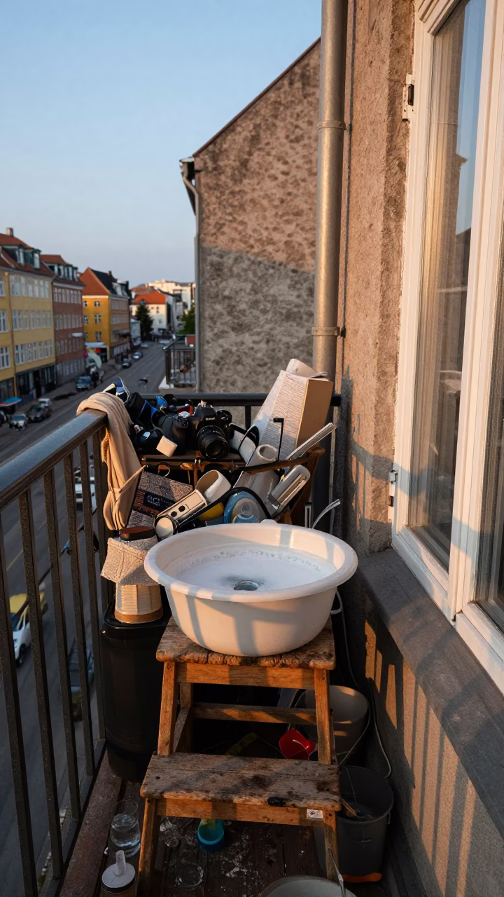 Cluttered Balcony in Copenhagen in in Copenhagen, Denmark