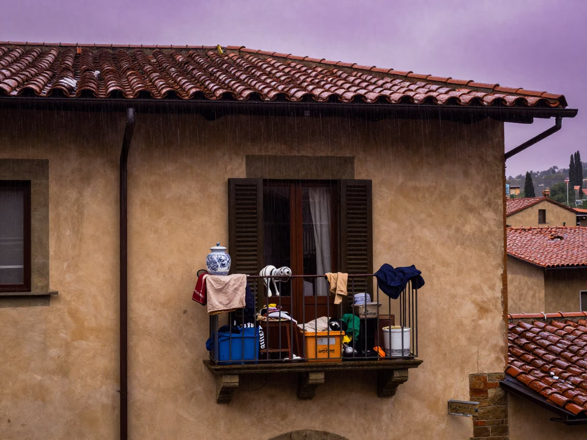Cluttered Balcony in Florence in in Florence, Italy