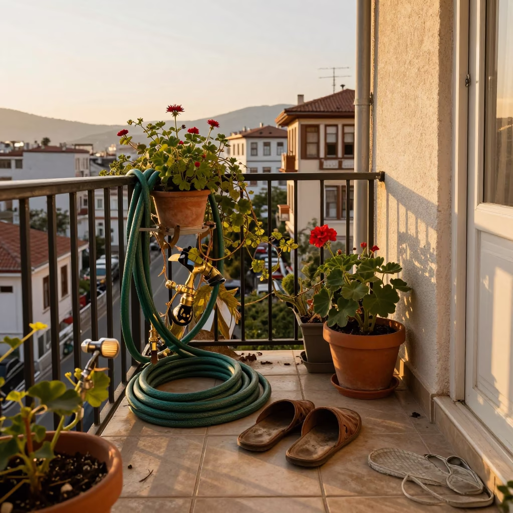 Cluttered Balcony in Izmir in in Izmir, Turkey