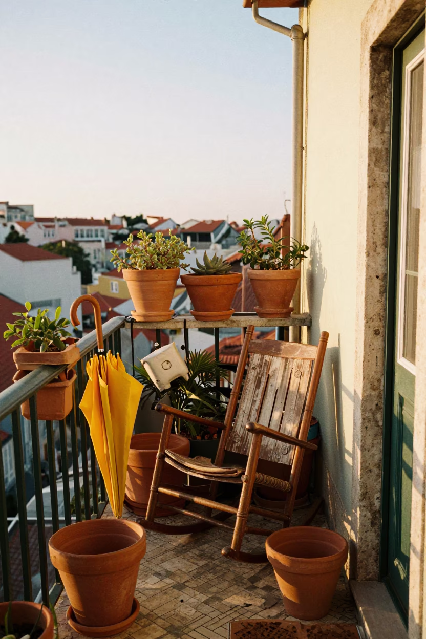 Cluttered Balcony in Lisbon in in Lisbon, Portugal