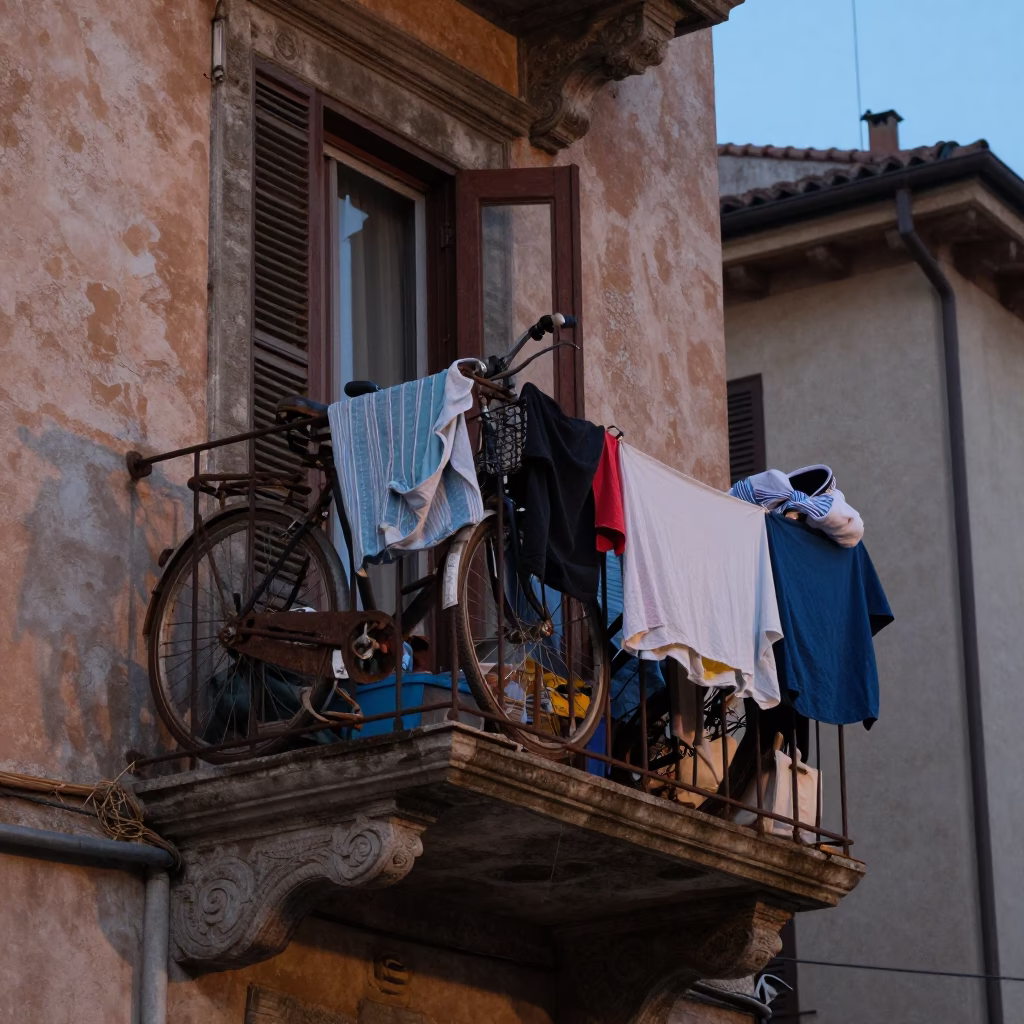 Cluttered Balcony in Milan in in Milan, Italy